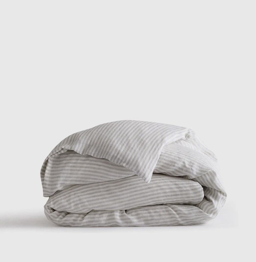 Quince 100% European Linen Stripe Duvet Cover • Full /Queen• Mist White $154